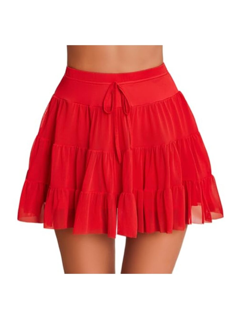 Mesh Ruffle Mini Skirt High Waist Layered Flowy Lingerie Skirt